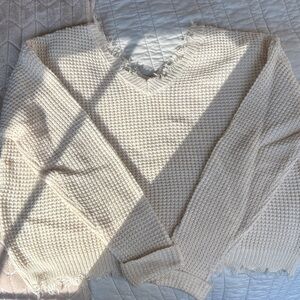 moon & madison Cream Textured V-Neck Sweater